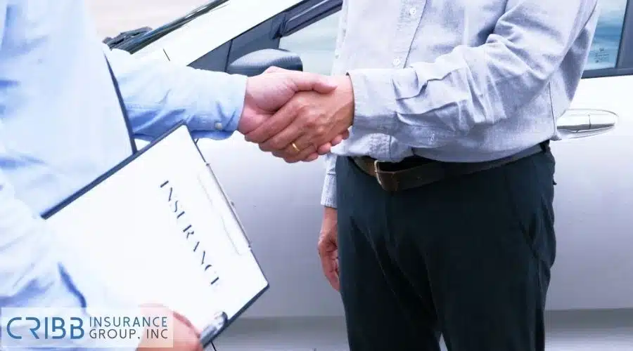 Insurance agent discussing electric car policy with EV owner
