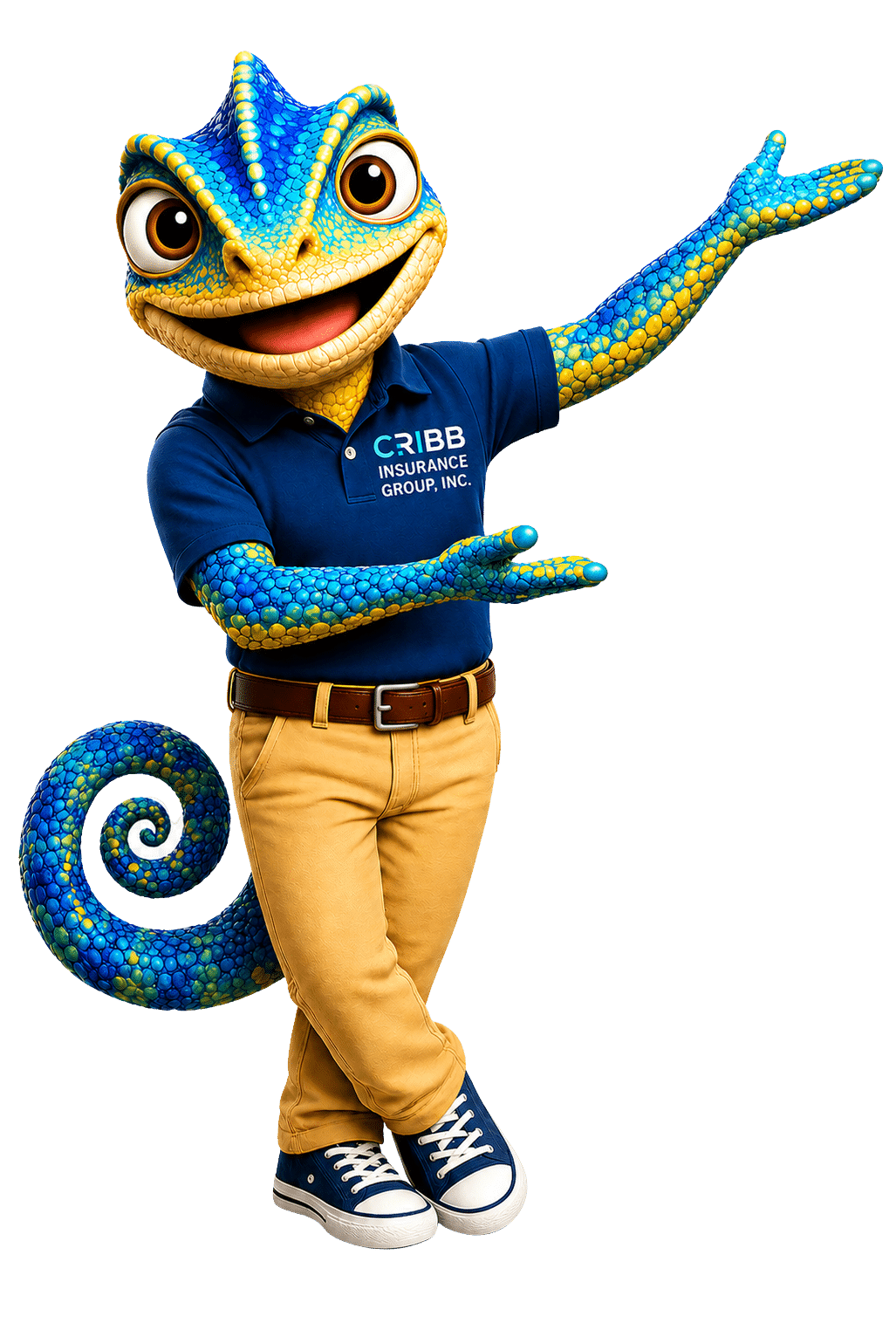 Cribby the Chameleon presenting coverage options