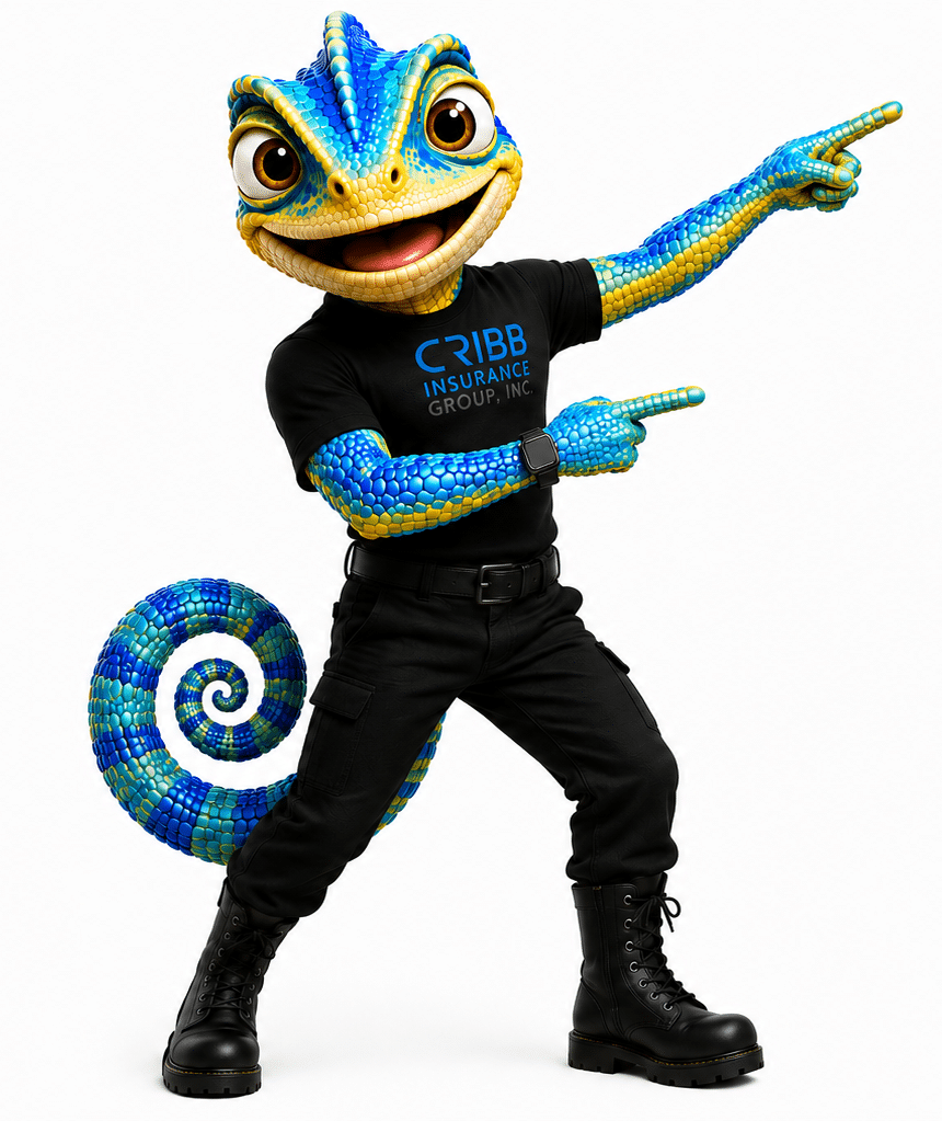 Cribby the Chameleon presenting coverage options