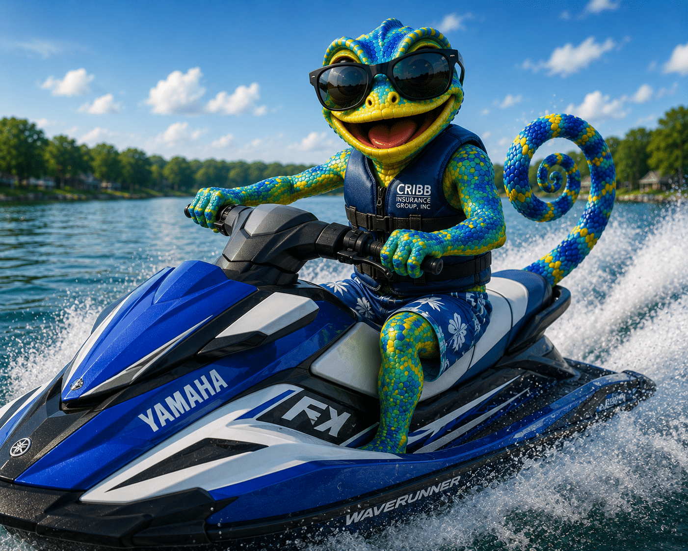 Cribby riding a personal watercraft